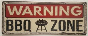 Warning bbq metalen reclamebord barbecue zone wandbord