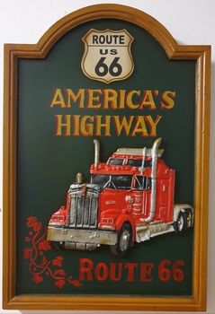 Houten pubbord wandbord Vrachtwagen route 66 america's highway