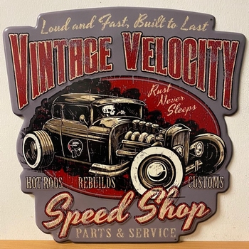 Vintage velocity hotrod wandbord speed shop uitgesneden