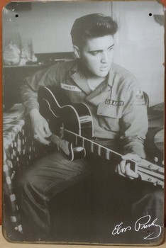 Elvis Presley metalen wandbord zittend gitaar US Army