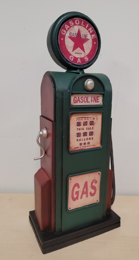 Benzinepomp metalen model spaarpot gas groene pomp