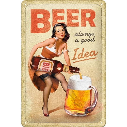 Beer always a good idea metalen reclamebord reliëf