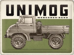 Unimog mercedes truck reclamebord vintage van metaal reliëf