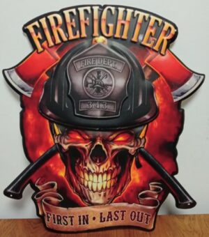 Firefighter brandweer skull reclamebord