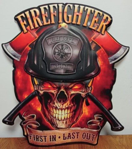 Firefighter brandweer skull reclamebord