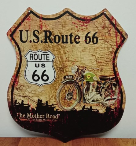 Route 66 motor uitgesneden wandbord