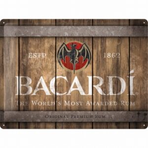 Bacardi wood barrel reclamebord
