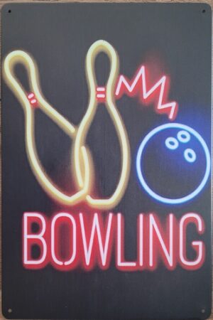 Bowling neon stijl reclamebord