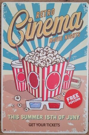 Cinema Popcorn retro reclamebord