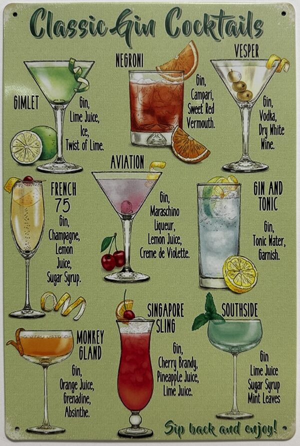 Classic Gin Cocktails reclamebord