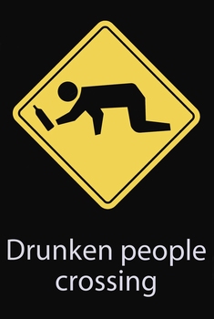 Drunken people crossing tekstbord