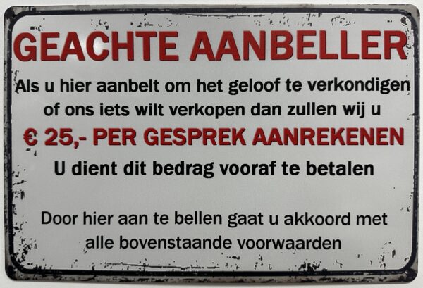 Geachte aanbeller gesprek wandbord