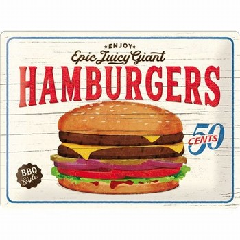 Hamburgers metalen reclamebord relief