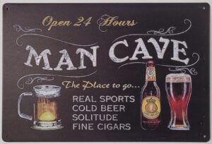 Man Cave Open 24 Hours reclamebord metaal