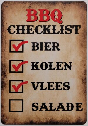 BBQ Barbecue Checklist metalen reclamebord