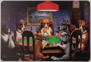 Honden aan pokertafel reclamebord metaal