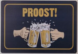 Proost bierglazen zwart metalen reclamebord