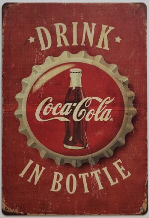 Coca Cola Dop drink in Bottle reclamebord van metaal