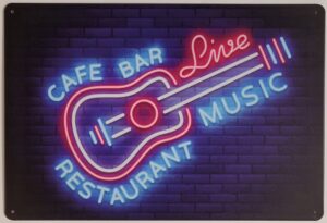 Gitaar Cafe Bar Neon style metalen reclamebord