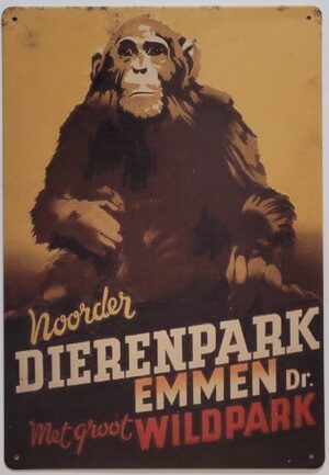 Noorder Dierenpark Emmen Wildpark Aap reclamebord van metaal