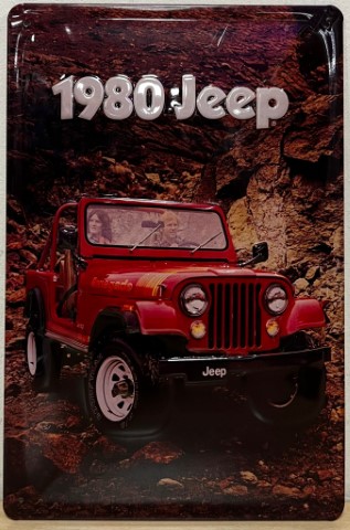 Jeep Rood 1980 wandbord van metaal
