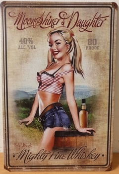 Moonshine whiskey pinup reclamebord