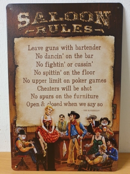 Saloon rules regels wandbord