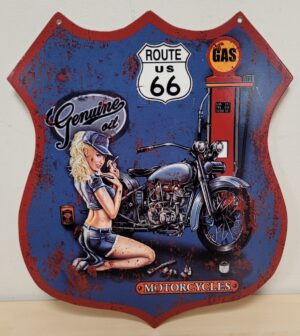Route 66 benzinepomp motor pinup blauw