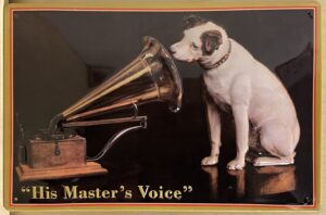 His Masters Voice Hondje reliëf wandbord