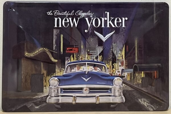 Chrysler New Yorker auto blauw relief reclamebord