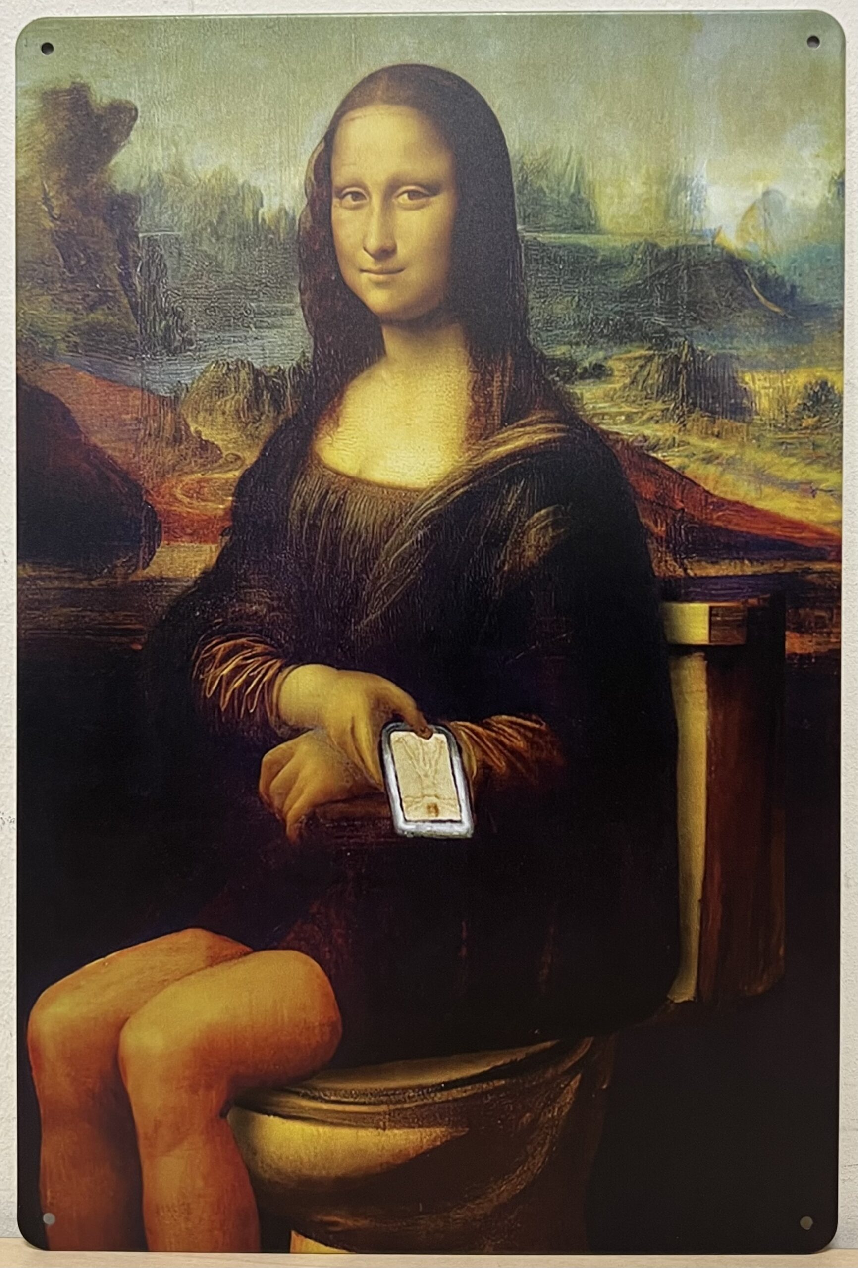 Mona Lisa Smartphone toilet wandbord metaal