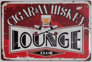 Sigaar Whiskey Lounge Club metalen wandbord