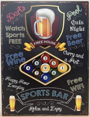 Sports bar bier pool metalen reclamebord