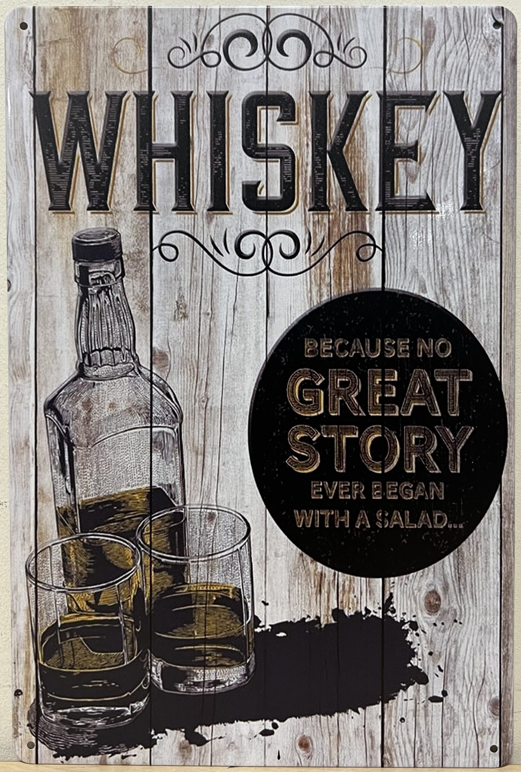 Whiskey great story wandbord van metaal