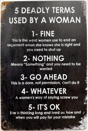 5 deadly terms Woman metalen wandbord