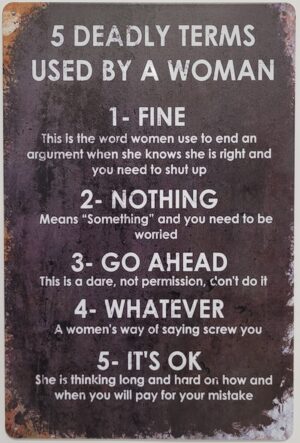 5 deadly terms Woman metalen wandbord