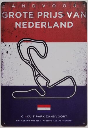 F1 GP van Nederland zandvoort rood wit blauw reclamebord van metaal