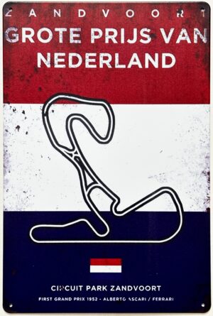 F1 GP van Nederland zandvoort rood wit blauw reclamebord van metaal