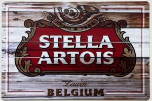 Stella Artois Bier wood look reclamebord van metaal 30x20cm