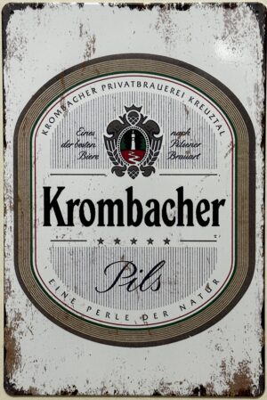 Krombacher wit old look reclamebord van metaal 30x20cm