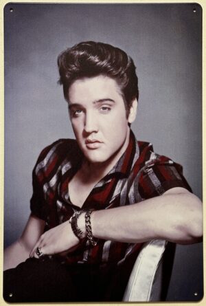 Elvis Foto rood overhemd reclamebord van metaal 30x20cm