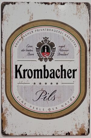 Krombacher wit old look reclamebord van metaal