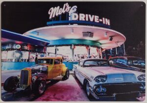 Mel's Drive in Hotrod Cadillac reclamebord van metaal