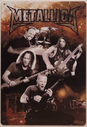 Metallica band zwart wit verticaal reclamebord van metaal