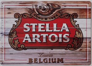 Stella Artois Bier wood look reclamebord van metaal