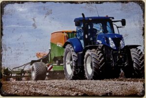 New Holland tractor op land reclamebord van metaal 30x20cm
