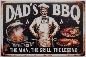 Dad's BBQ The Legend wandbord van metaal