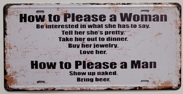 How to please a woman and man metalen wandbord