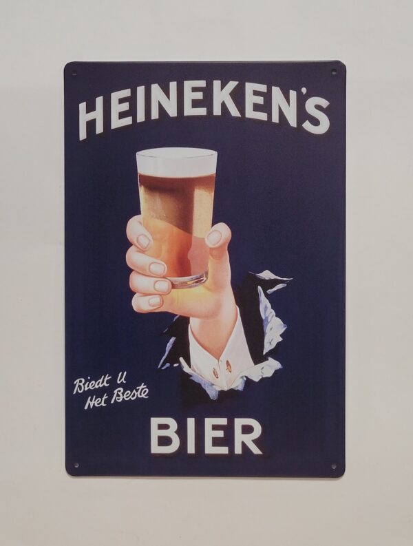 Heinekens bier glas hand metalen reclamebord - Afbeelding 2