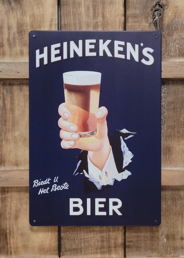 Heinekens bier glas hand metalen reclamebord - Afbeelding 4